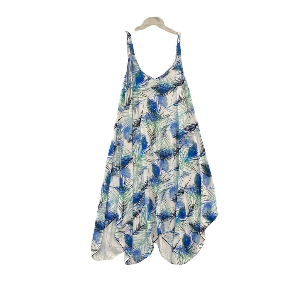 Shoreline SunDress Boho Tropical Blue Sleeveless Cami Woman's S-L Asymmetrical